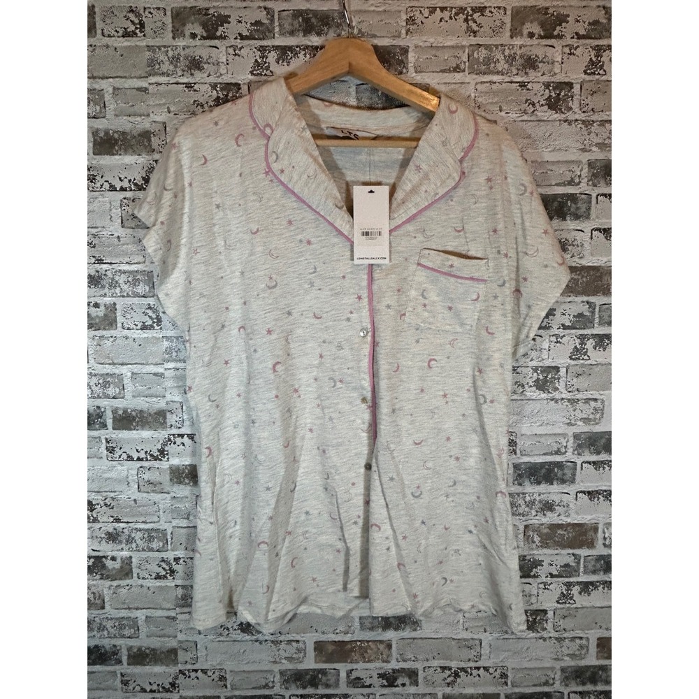 Long Tall Sally Pajama Set Womens 10-12 Grey Celestial Moon Star Sleepwear NEW